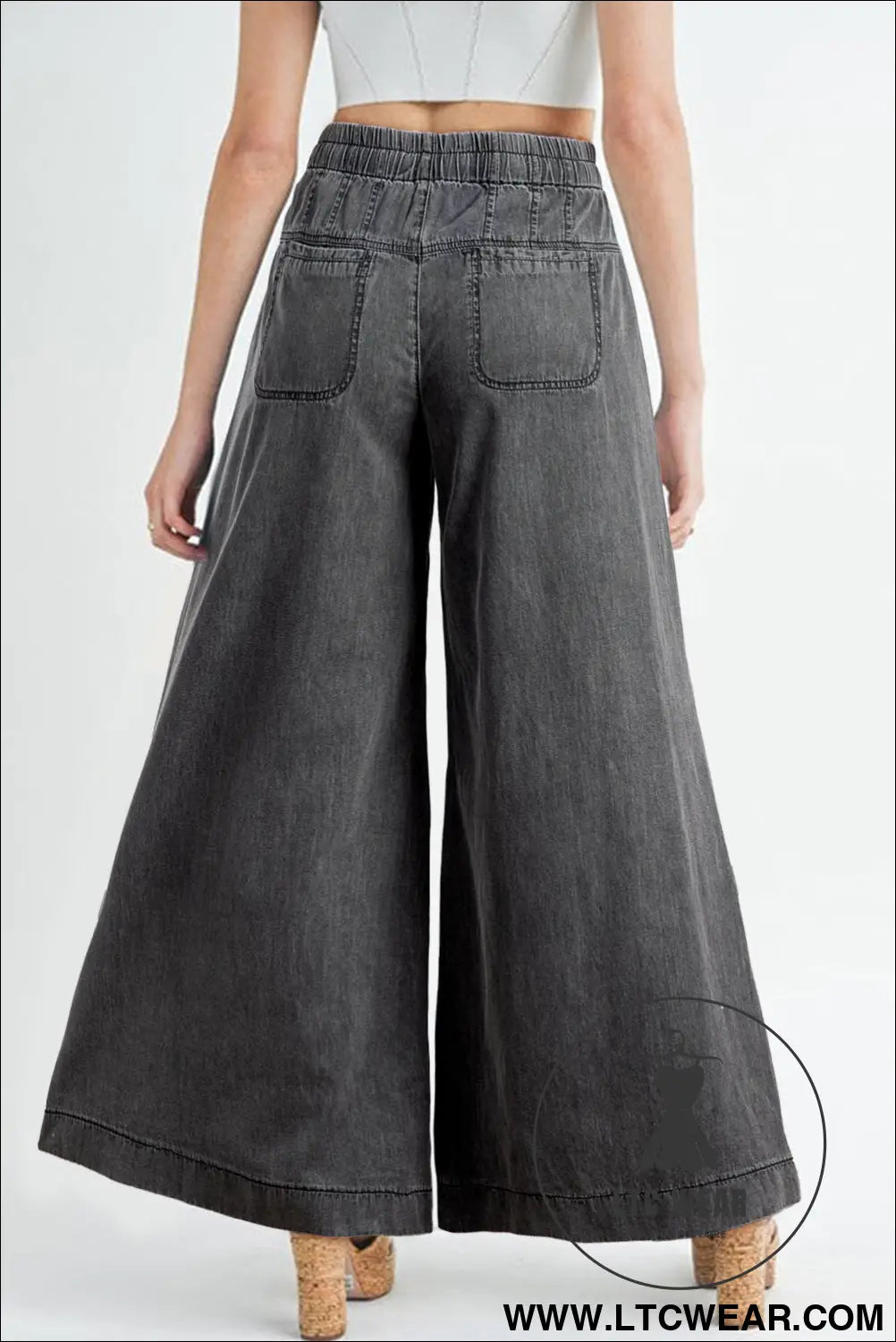 Carbon grey mineral wash button high waist wide leg jeans - 20%