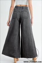 Carbon grey mineral wash button high waist wide leg jeans - 20%