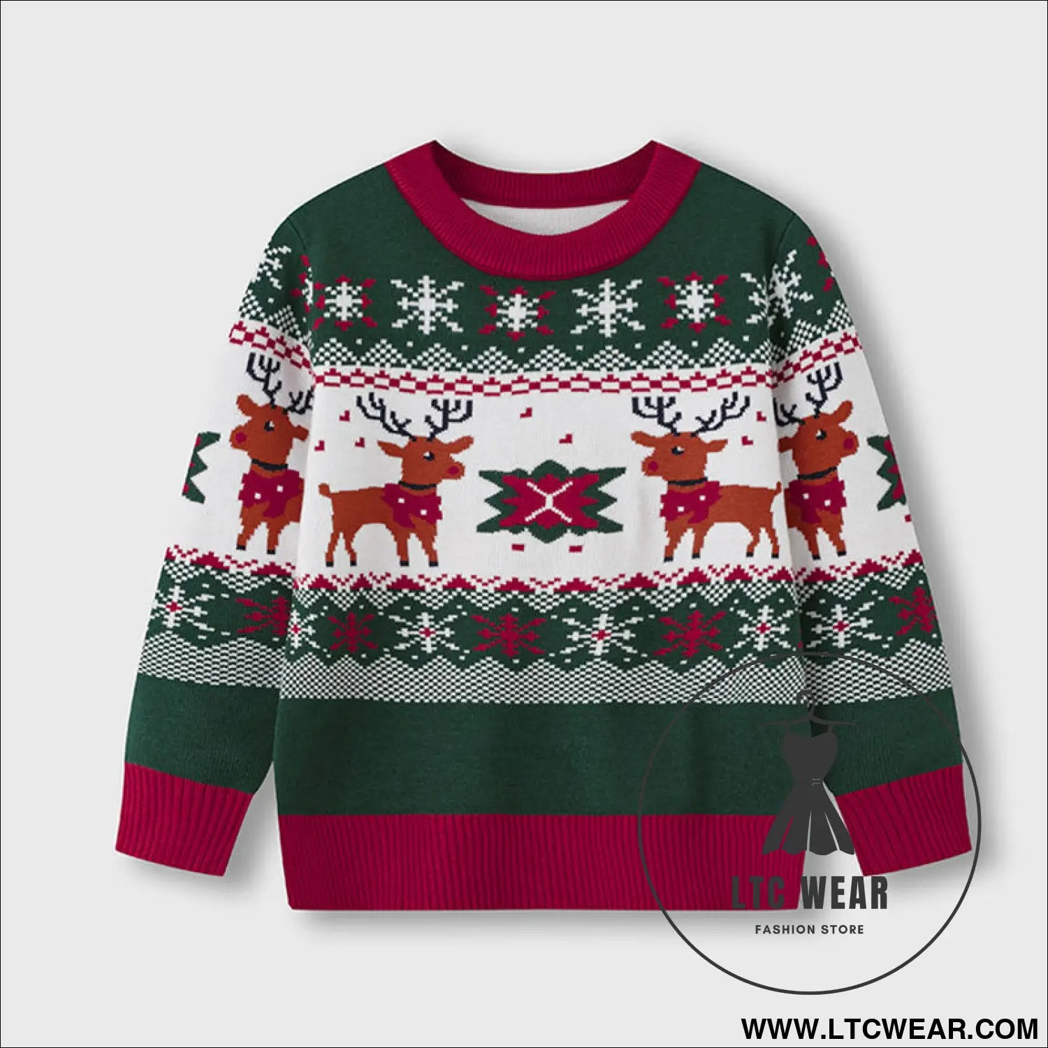 Cartoon deer sweater baby base pullover knitted sweater - green / 3y(90cm）