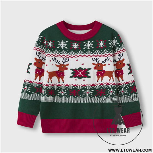 Cartoon deer sweater baby base pullover knitted sweater - green / 3y(90cm）