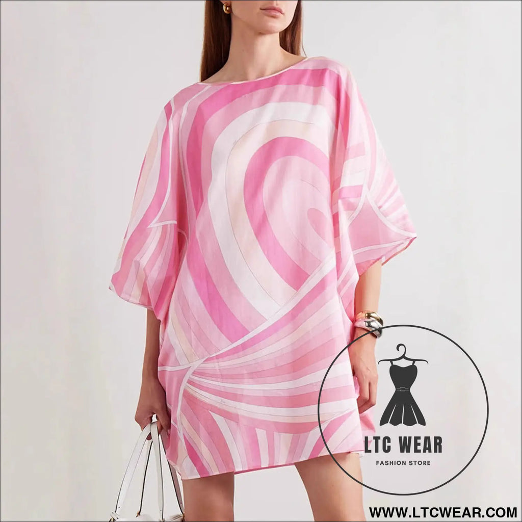 Casual geometric print loose dress with round neck and all-match design