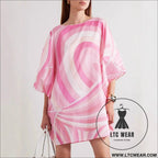Casual geometric print loose dress with round neck and all-match design