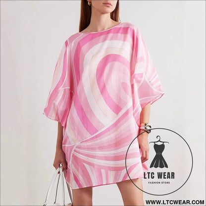 Casual geometric print loose dress with round neck and all-match design