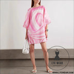 Casual geometric print loose dress with round neck and all-match design