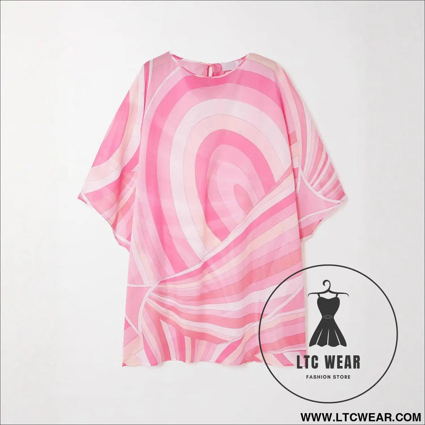 Casual geometric print loose dress with round neck and all-match design