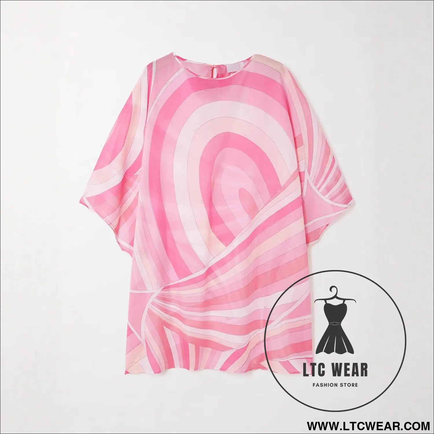 Casual geometric print loose dress with round neck and all-match design