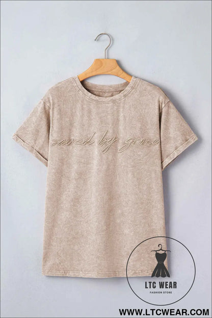 Casual saved by grace Mineral Washed Cotton T Shirt