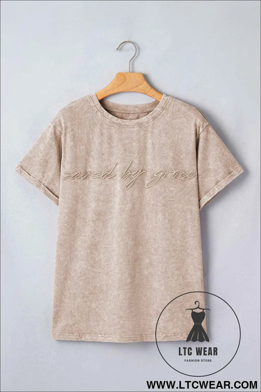 Casual saved by grace Mineral Washed Cotton T Shirt