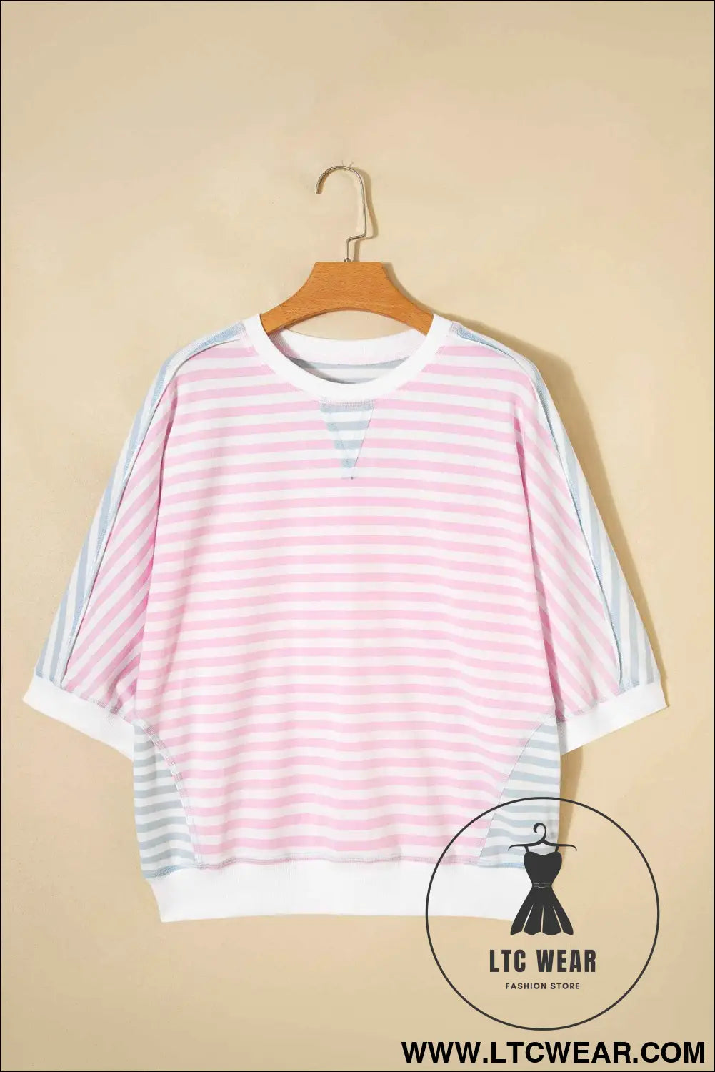 Casual Stripe Oversize Dolman Sleeve Patchwork T Shirt