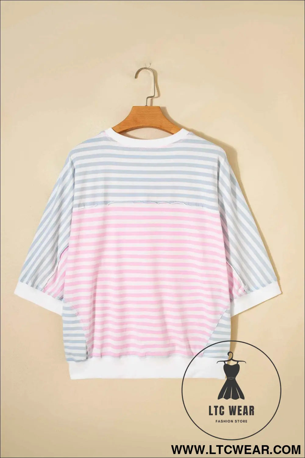 Casual Stripe Oversize Dolman Sleeve Patchwork T Shirt