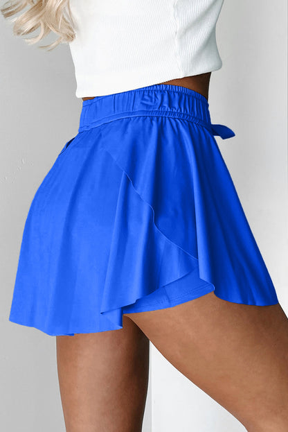 Black Drawstring High Waist Lined Tennis Skort