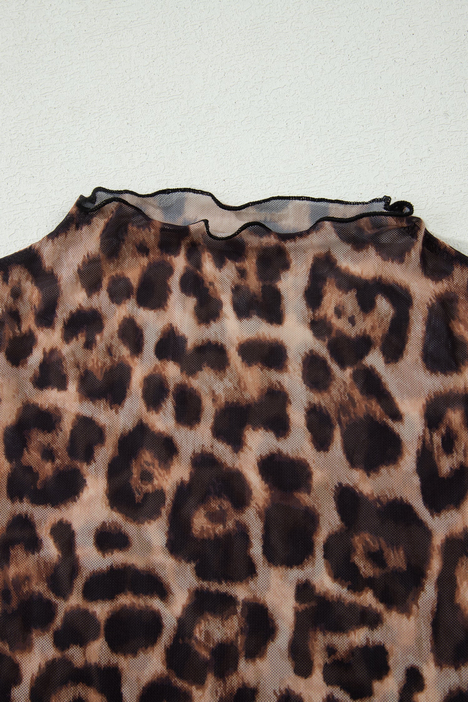 Camel Leopard Printed Mesh Short Sleeve Top