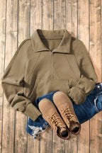 Phalaenopsis Zip Up Stand Collar Ribbed Thumbhole Sleeve Sweatshirt
