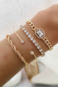 Gold 4pcs Diamond Chained Braided Bangle Bracelet Set