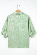 Strawberry Pink Collared V Neck Half Sleeve Metallic Top