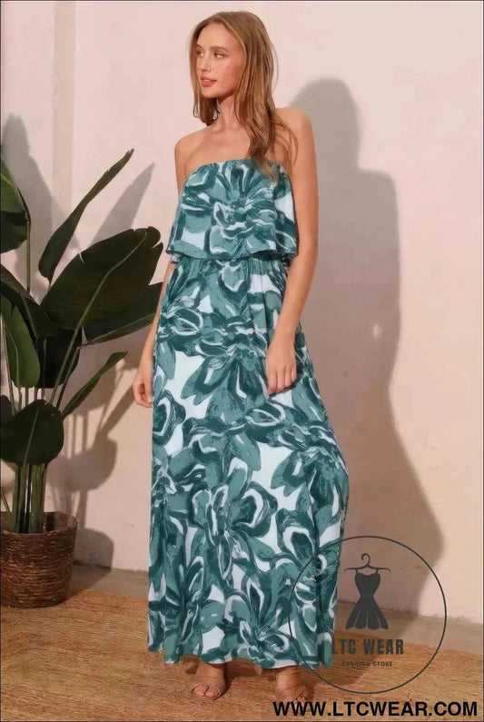 Chasing Petals Strapless Maxi Dress