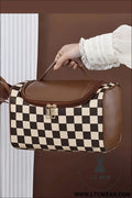 Checkered zipper large cosmetic bag with handle - black / one size / 95% pu + 5% alloy - makeup bags