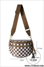 Chestnut checkered print wide strap large crossbody bag - chestnut / one size / shell:100% polyester + lining:100%