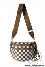 Chestnut checkered print wide strap large crossbody bag - chestnut / one size / shell:100% polyester + lining:100%
