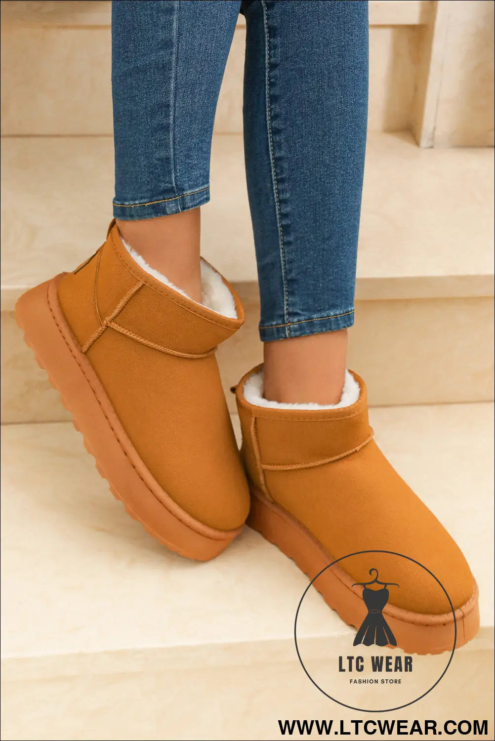 Chestnut faux fur lined suede ankle snow boots - boots