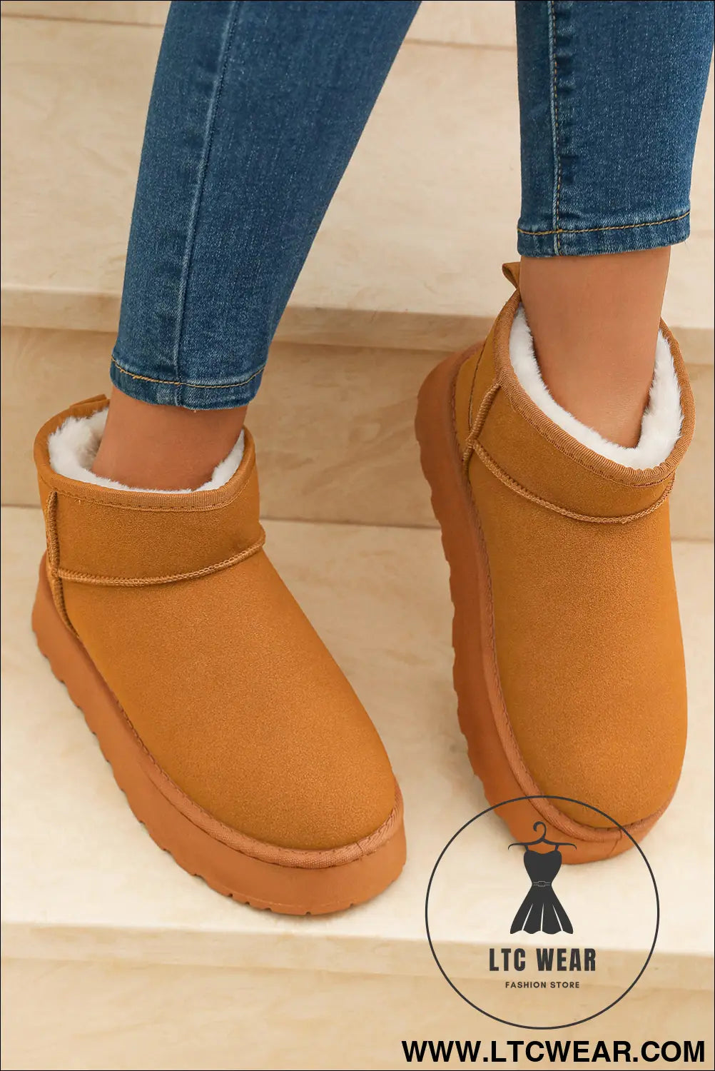 Chestnut faux fur lined suede ankle snow boots - boots