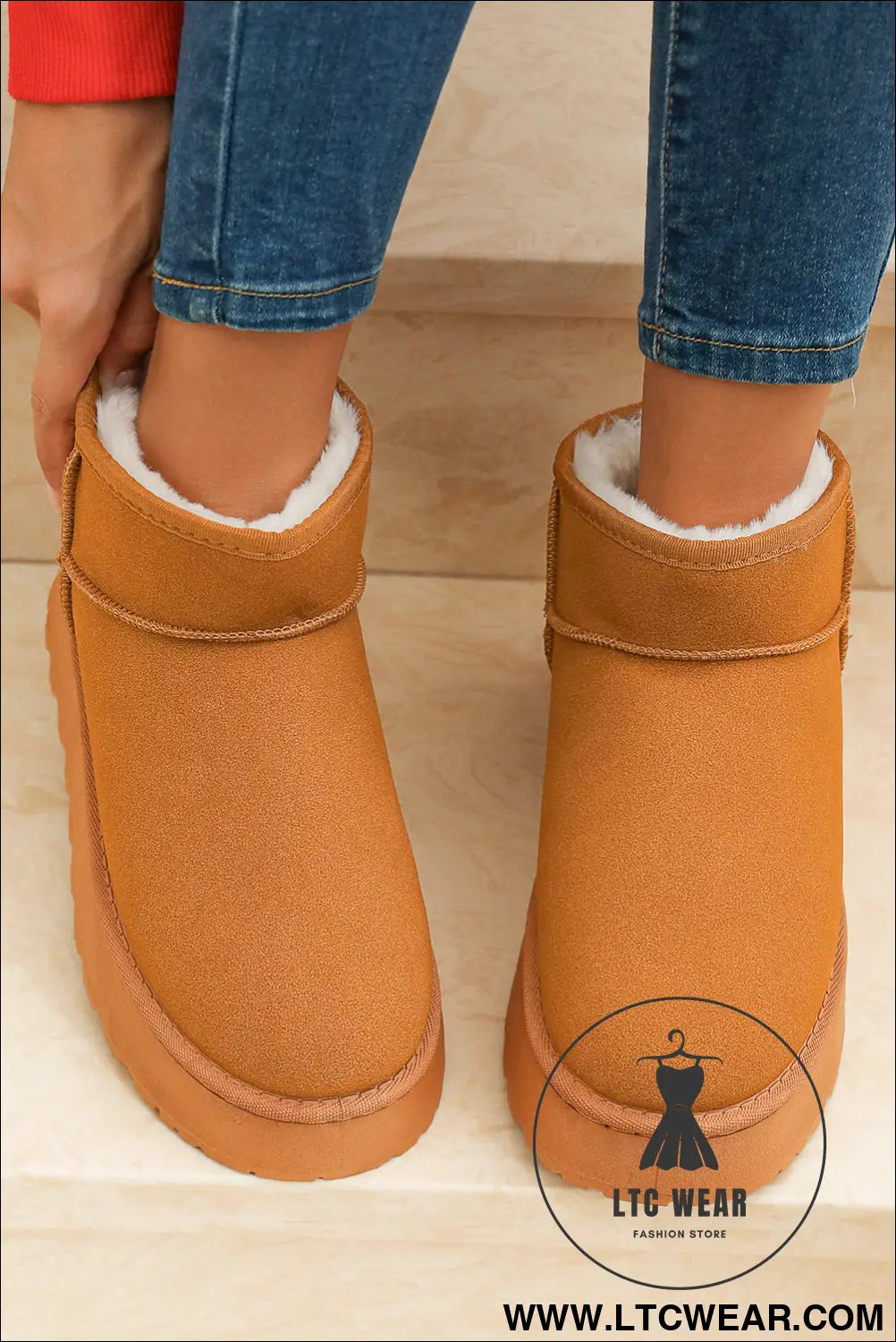 Chestnut faux fur lined suede ankle snow boots - boots