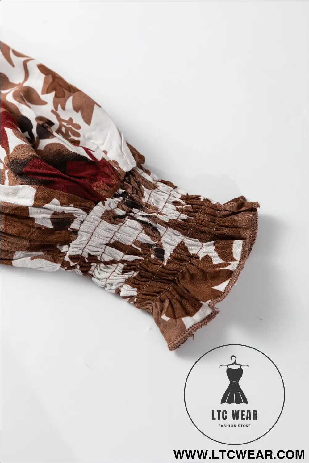 Chestnut floral puff sleeve smocked bodice ruffled long dress - maxi dresses