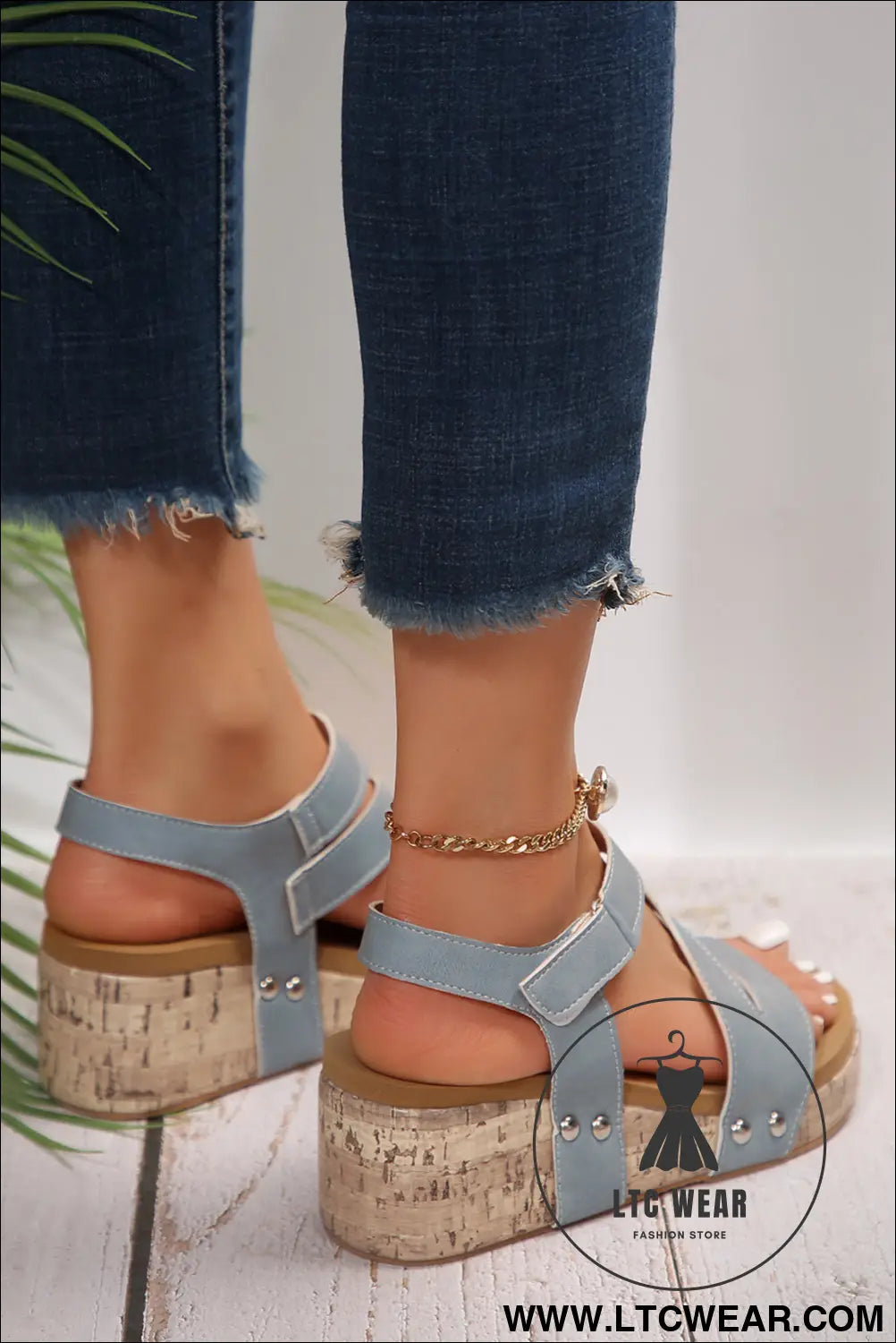 Chestnut Hollow Out Velcro Leather Wedge Sandals - L.T.C Wear Online Fashion Store