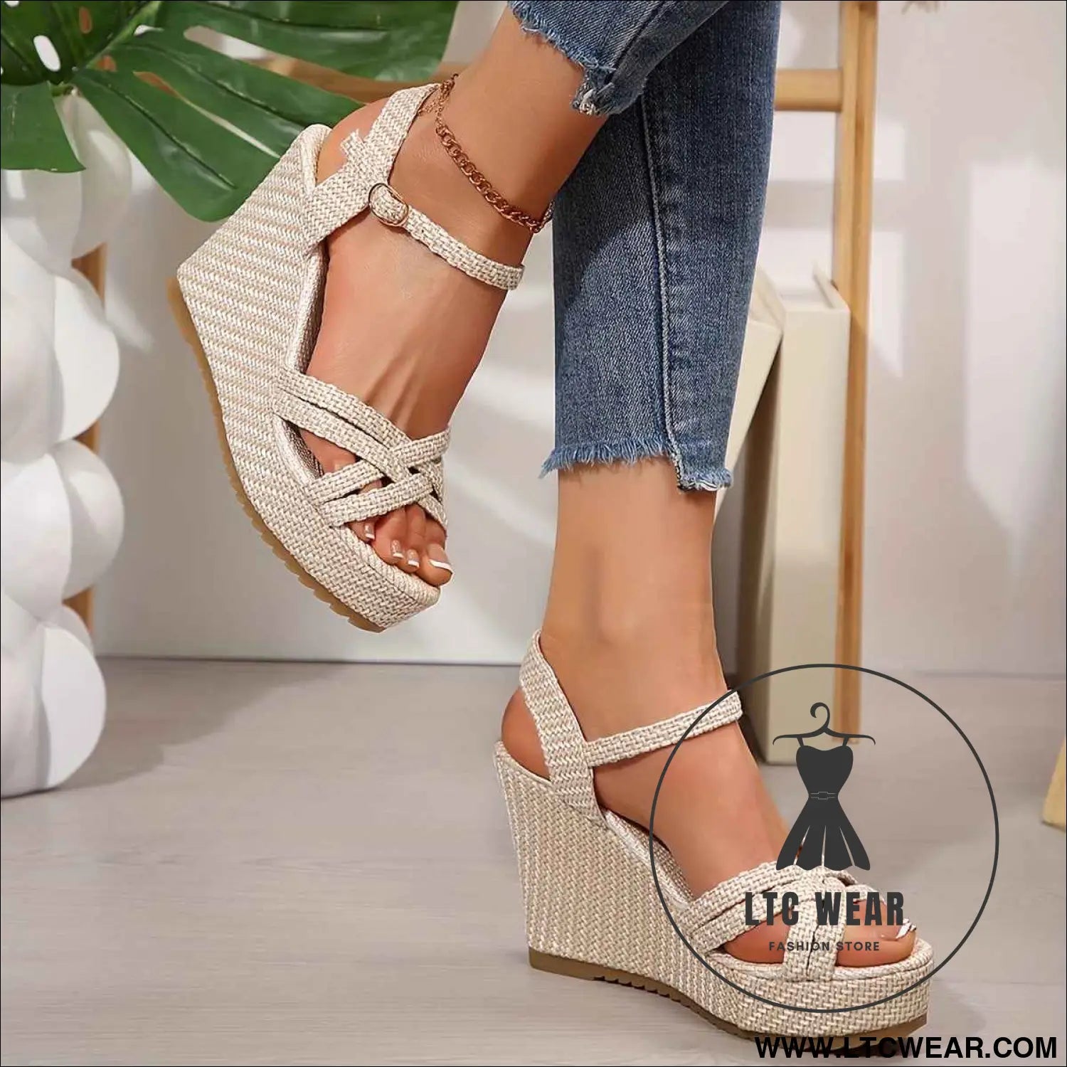Chic Beige Woven Wedge Sandals HeightBoosting Summer Style