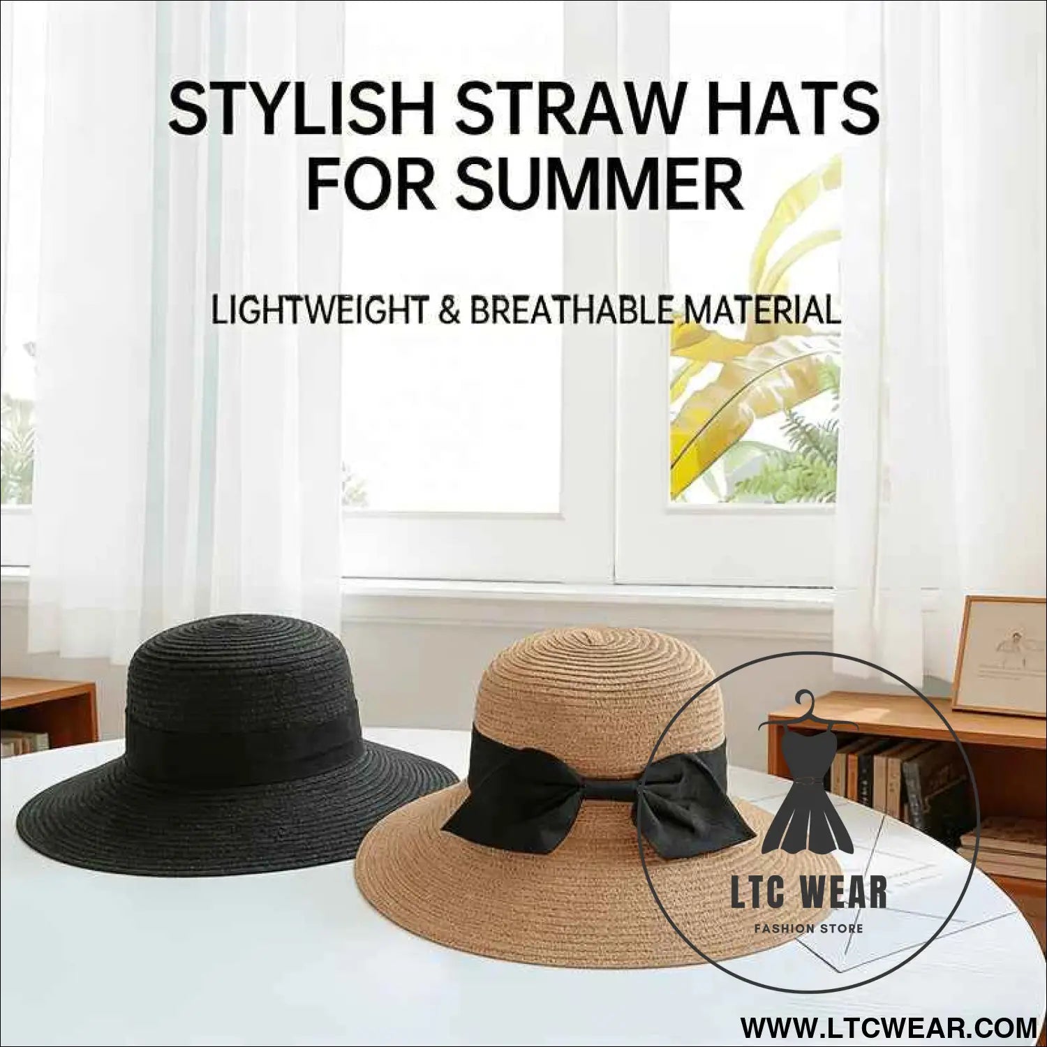 Chic Bowtie Straw Sun Hat Wide Brim Adjustable Lightweight