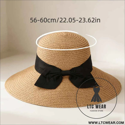 Chic Bowtie Straw Sun Hat Wide Brim Adjustable Lightweight