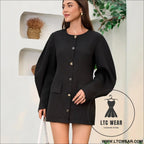 Chic bubble sleeve suit jacket with buttoned waist and round neck dress autumn/winter fashionable casual dress