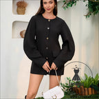 Chic bubble sleeve suit jacket with buttoned waist and round neck dress autumn/winter fashionable casual dress