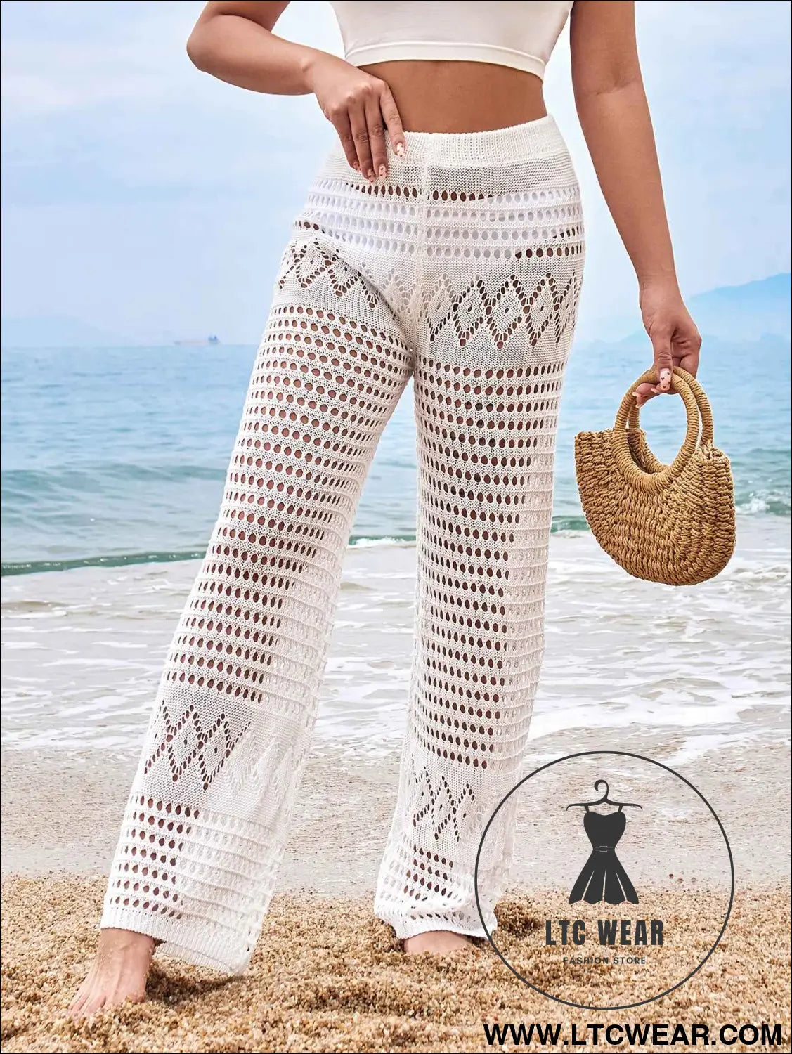 Chic High Waist Crochet Beach Pants for Effortless Style