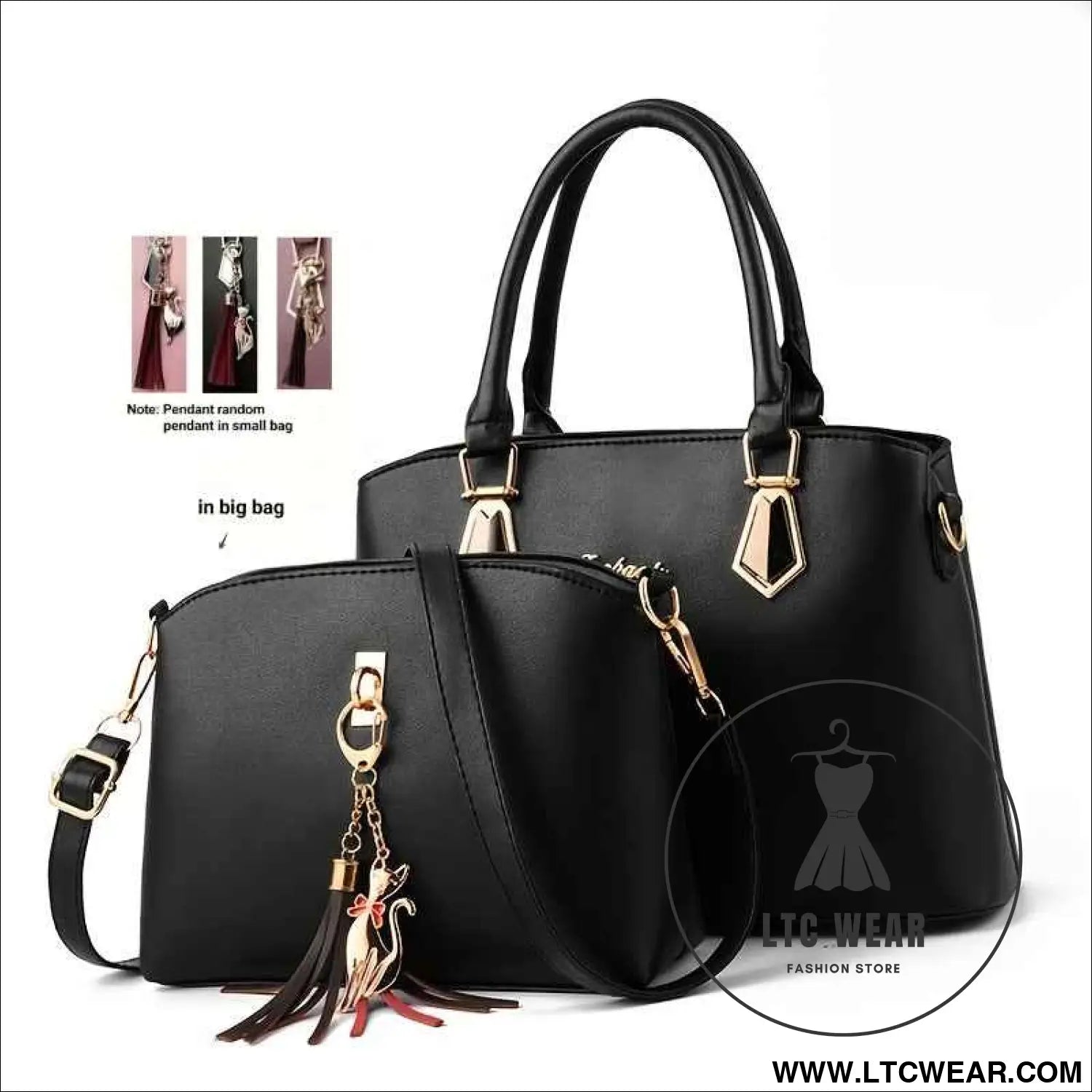 Chic Large Capacity Crossbody Bag with Cat Charm Gift Set