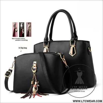 Chic Large Capacity Crossbody Bag with Cat Charm Gift Set