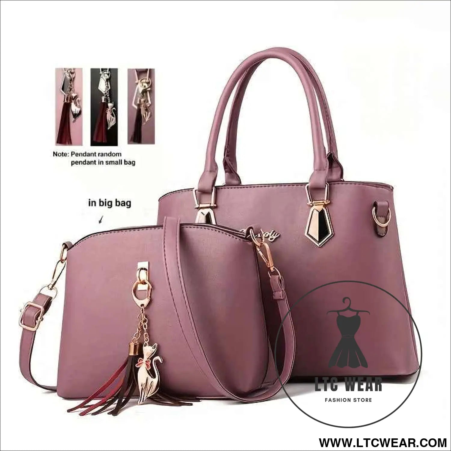 Chic Large Capacity Crossbody Bag with Cat Charm Gift Set