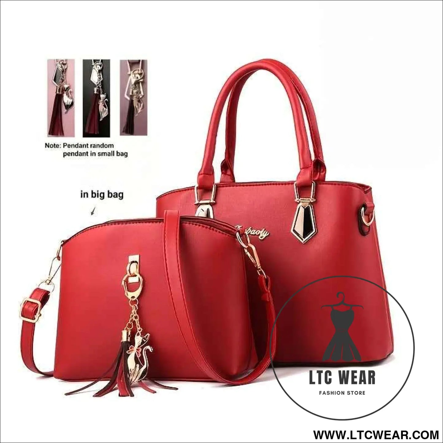 Chic Large Capacity Crossbody Bag with Cat Charm Gift Set