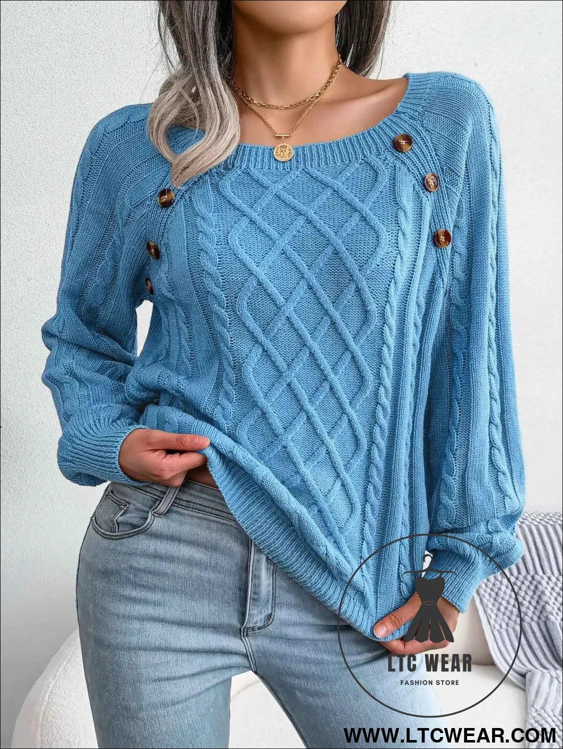 Chic Square Collar Knitted Pullover for Autumn & Winter