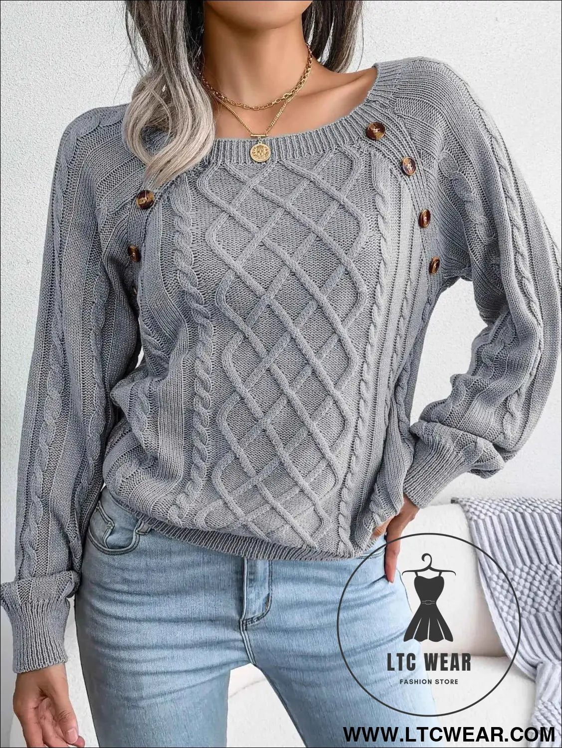 Chic Square Collar Knitted Pullover for Autumn & Winter