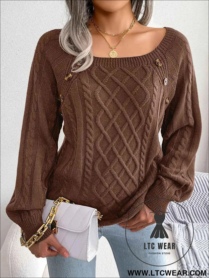 Chic Square Collar Knitted Pullover for Autumn & Winter