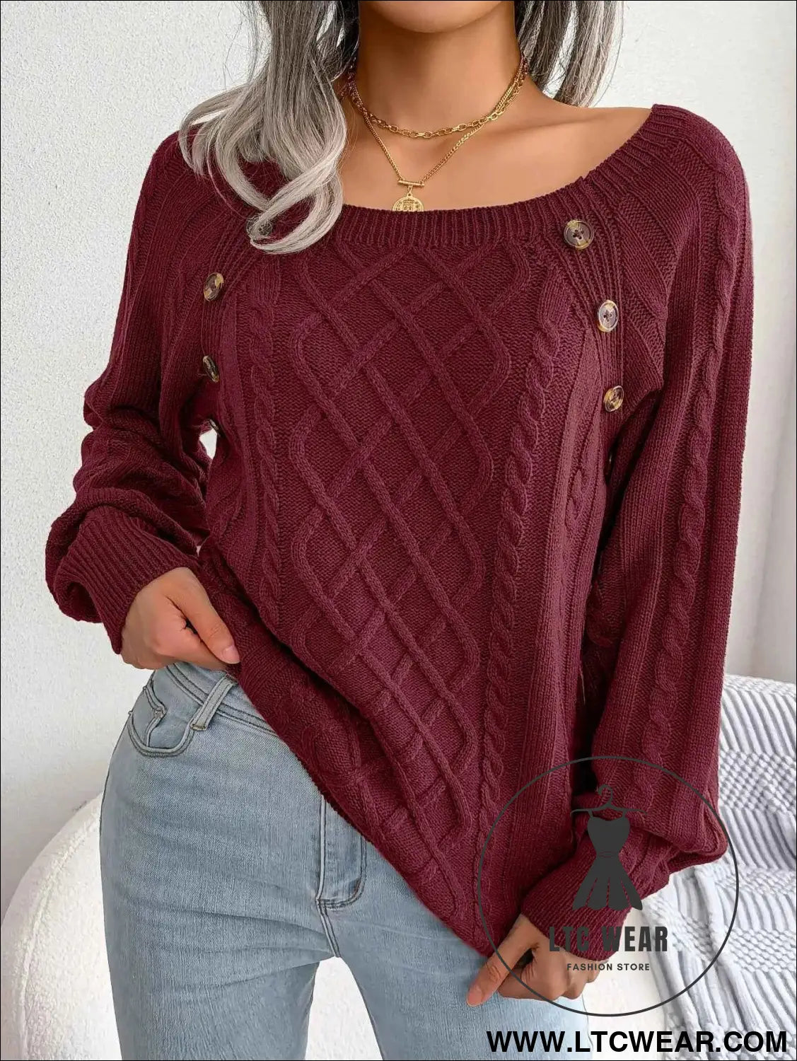 Chic Square Collar Knitted Pullover for Autumn & Winter
