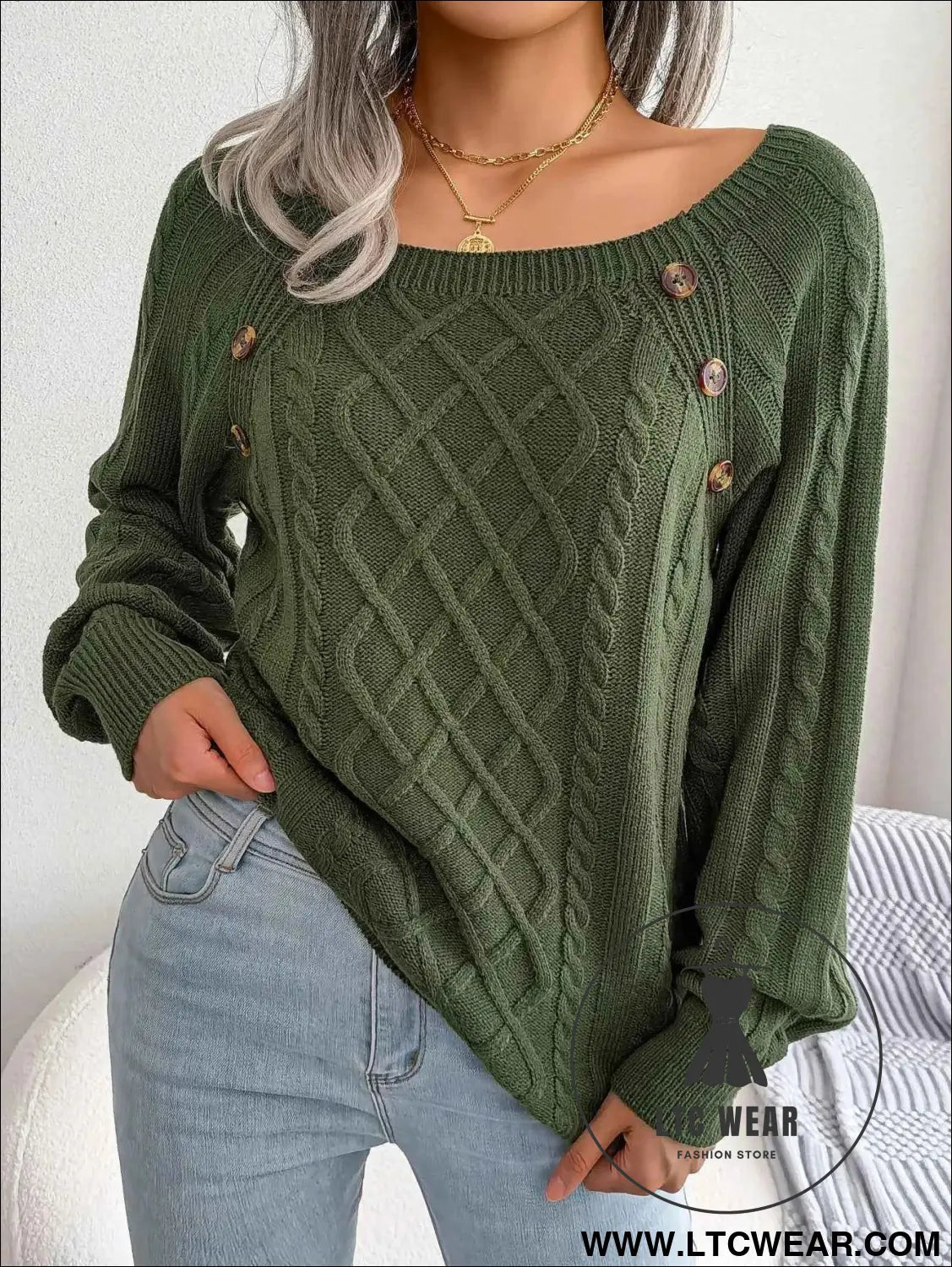 Chic Square Collar Knitted Pullover for Autumn & Winter