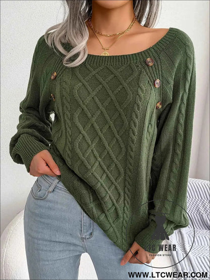 Chic Square Collar Knitted Pullover for Autumn & Winter