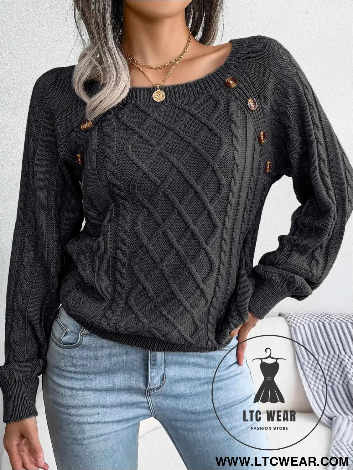 Chic Square Collar Knitted Pullover for Autumn & Winter