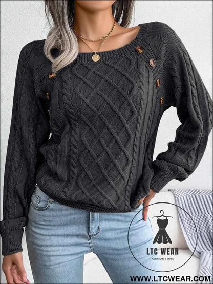 Chic Square Collar Knitted Pullover for Autumn & Winter