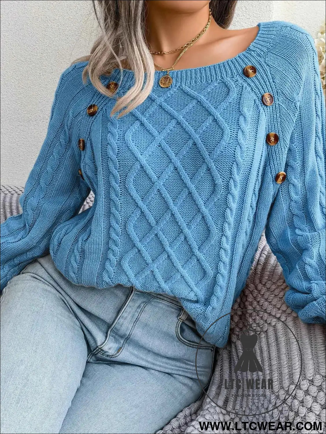 Chic Square Collar Knitted Pullover for Autumn & Winter