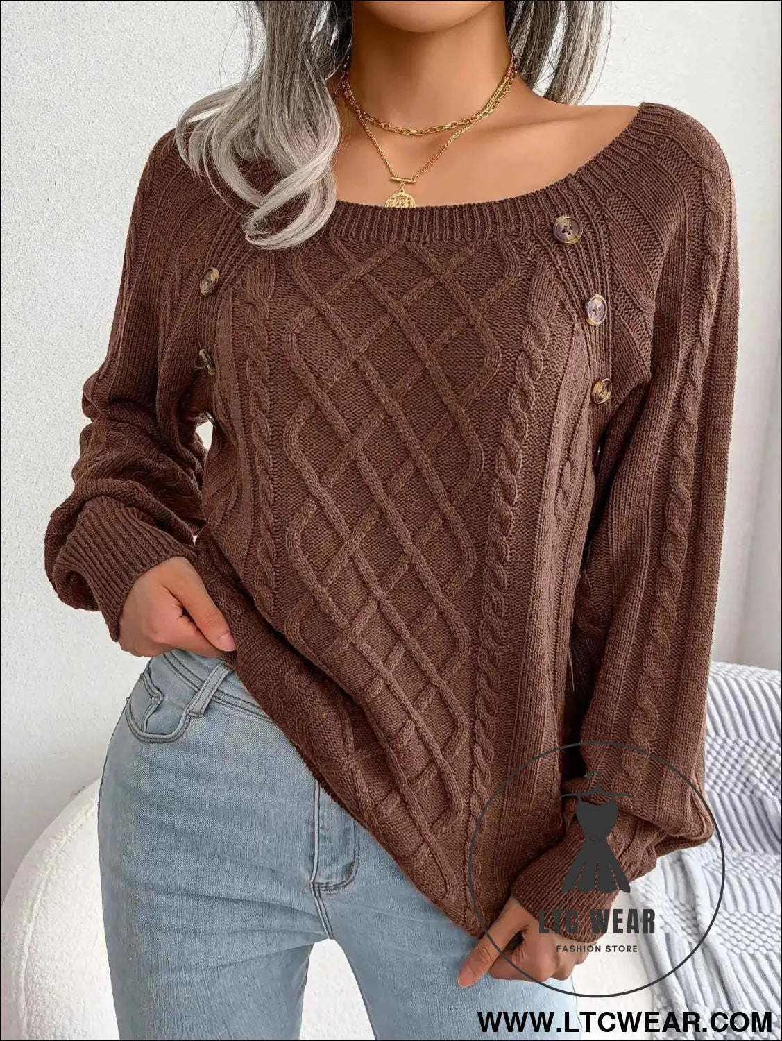 Chic Square Collar Knitted Pullover for Autumn & Winter
