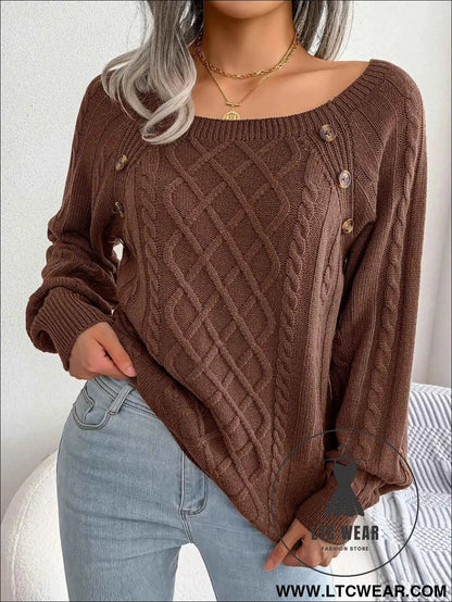 Chic Square Collar Knitted Pullover for Autumn & Winter