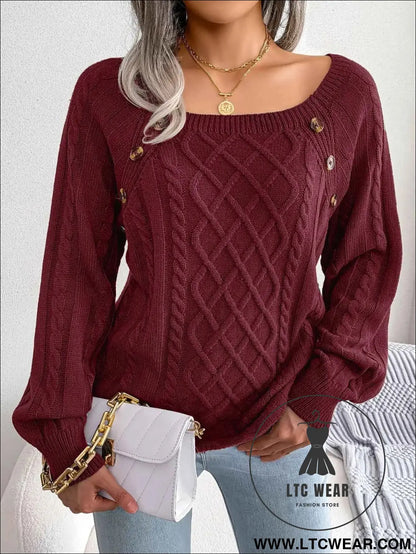 Chic Square Collar Knitted Pullover for Autumn & Winter